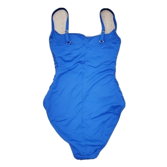 NEW La Blanca Island Goddess Blue Ruched One-Piece Swimsuit - Picture 3 of 6